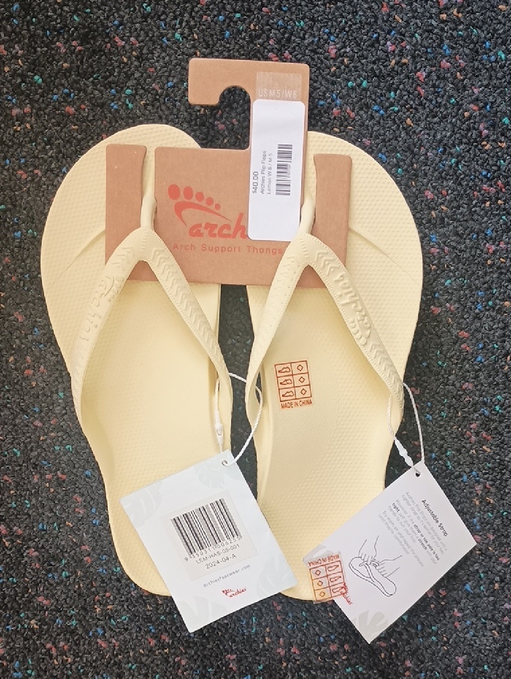 Archie's Arch Support Flip Flop Thongs In Lemon Yellow